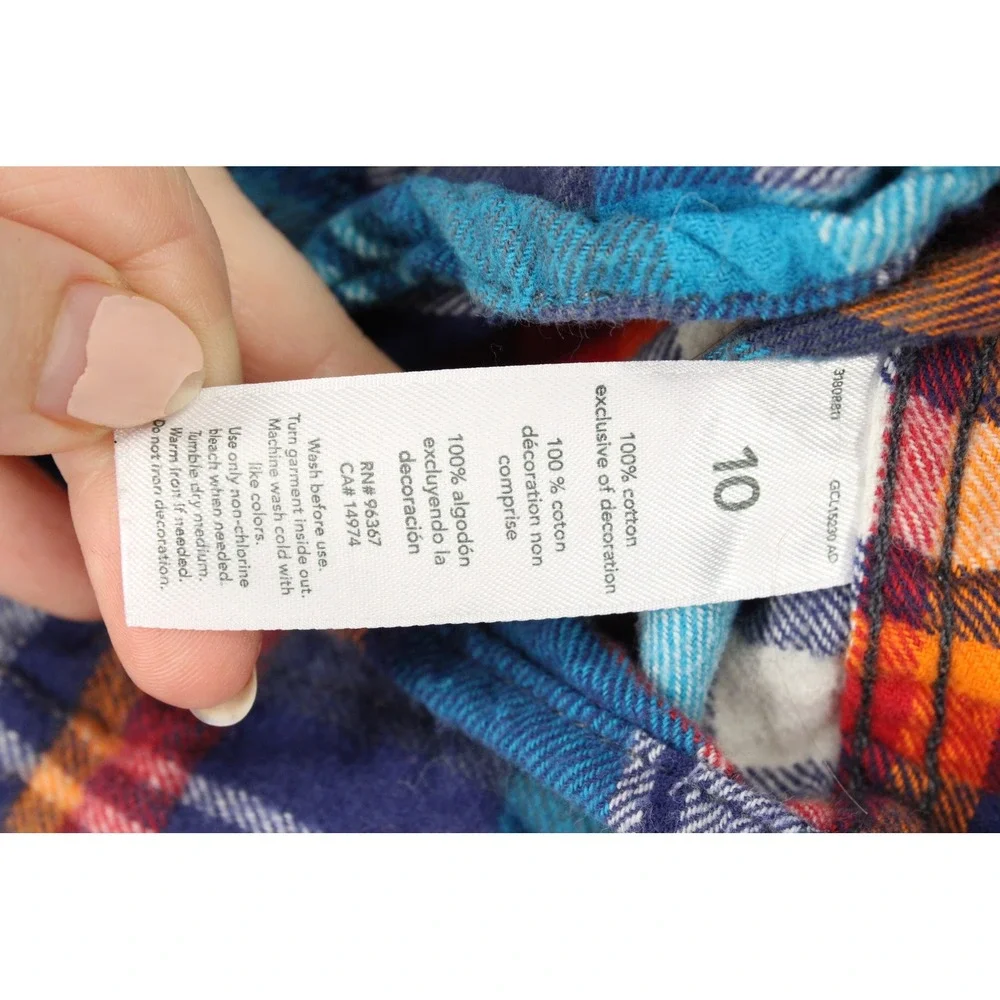 OshKosh Bgosh Kids Blue Orange Plaid Flannel Button Up Shirt Size 10 Casual